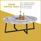 Naomi Center Coffee Table Heat Resistant Glossy Ceramic Top with Steel Legs