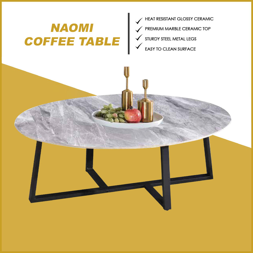 Naomi Center Coffee Table Heat Resistant Glossy Ceramic Top with Steel Legs