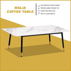 Malia Center Coffee Table Heat Resistant Glossy Ceramic Top with Steel Legs