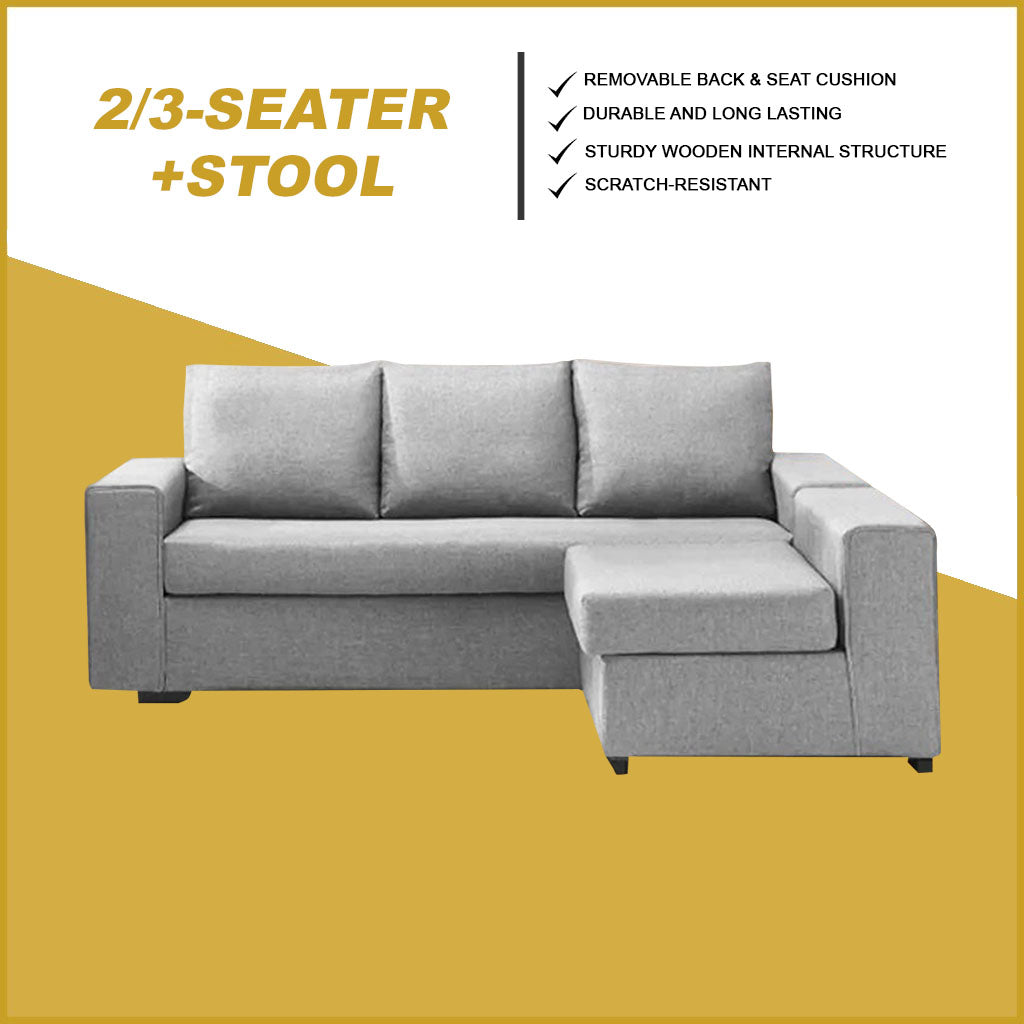 Argie 3-Seater L-Shaped Sofa with Stool High Density Foam w/ PetFriendly Options