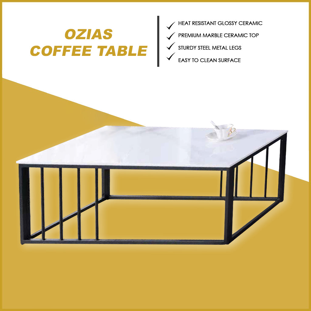 Ozias Center Coffee Table Heat Resistant Glossy Ceramic Top with Steel Legs