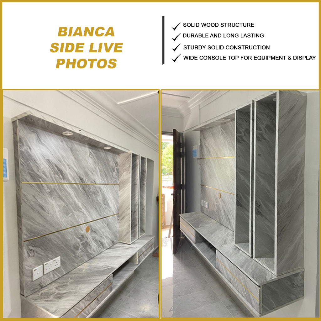 Bianca Hanging TV Console Floating with Display Shelf Cabinet & Built-in Light & Socket