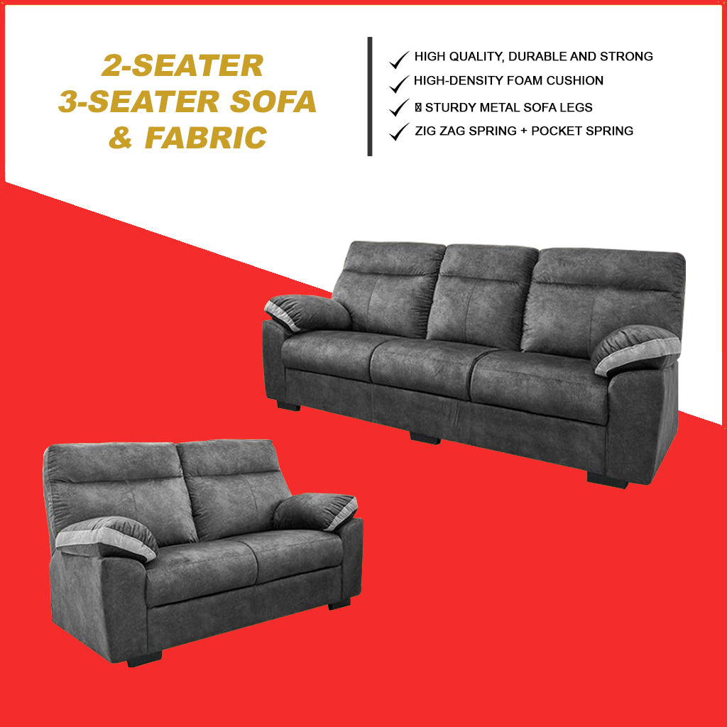 Cania 2/3-Seater Sofa Fabric ZigZag Spring and Pocket Spring Sofa - Pet-Friendly Option
