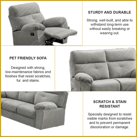 Image of Sandy 1/2/3 Recliner Seater Sofa in 34 Colour - w/ PetFriendly Fabric/Leather