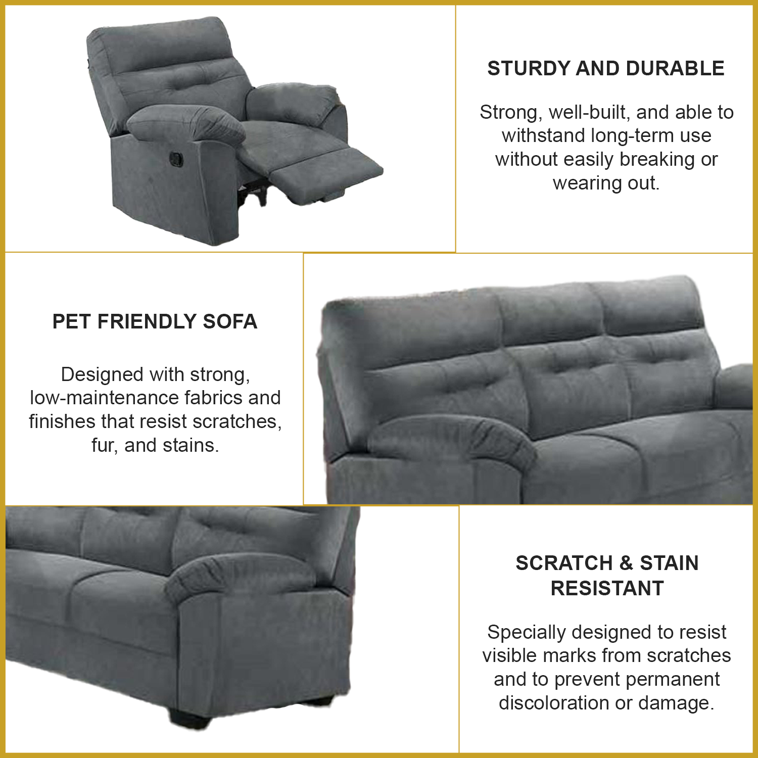Kevin Recliner Sofa in 34 Colour - w/ PetFriendly Fabric/Leather