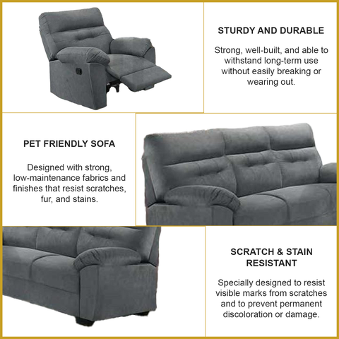 Image of Kevin Recliner Sofa in 34 Colour - w/ PetFriendly Fabric/Leather