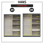 Hans Series 4FT/5FT 2-Door Sliding Door Wardrobe in White Wash or Black