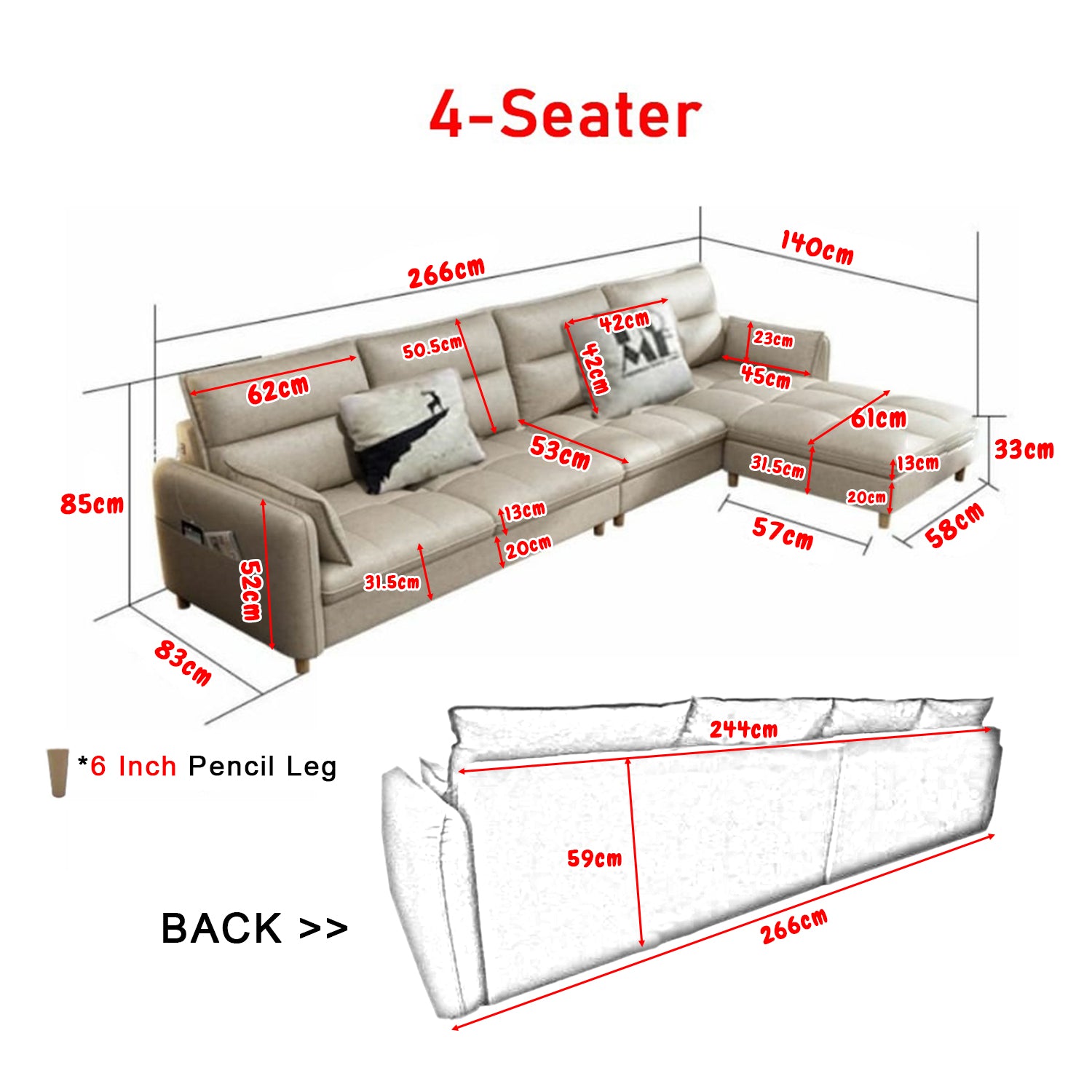 Consadole 3/4 Seater Leather Sofa Set With Ottoman In 5 Colours