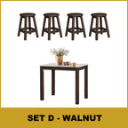 Lucas Dining Set w/ Table and Stools 1+4 in Solid Wood Natural Marble Top Cherry/Walnut
