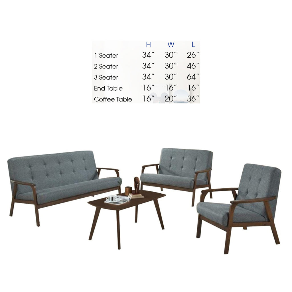 Jawee Living Room Set 5 Wooden Sofa Set Removable Fabric Covers with Coffee Table