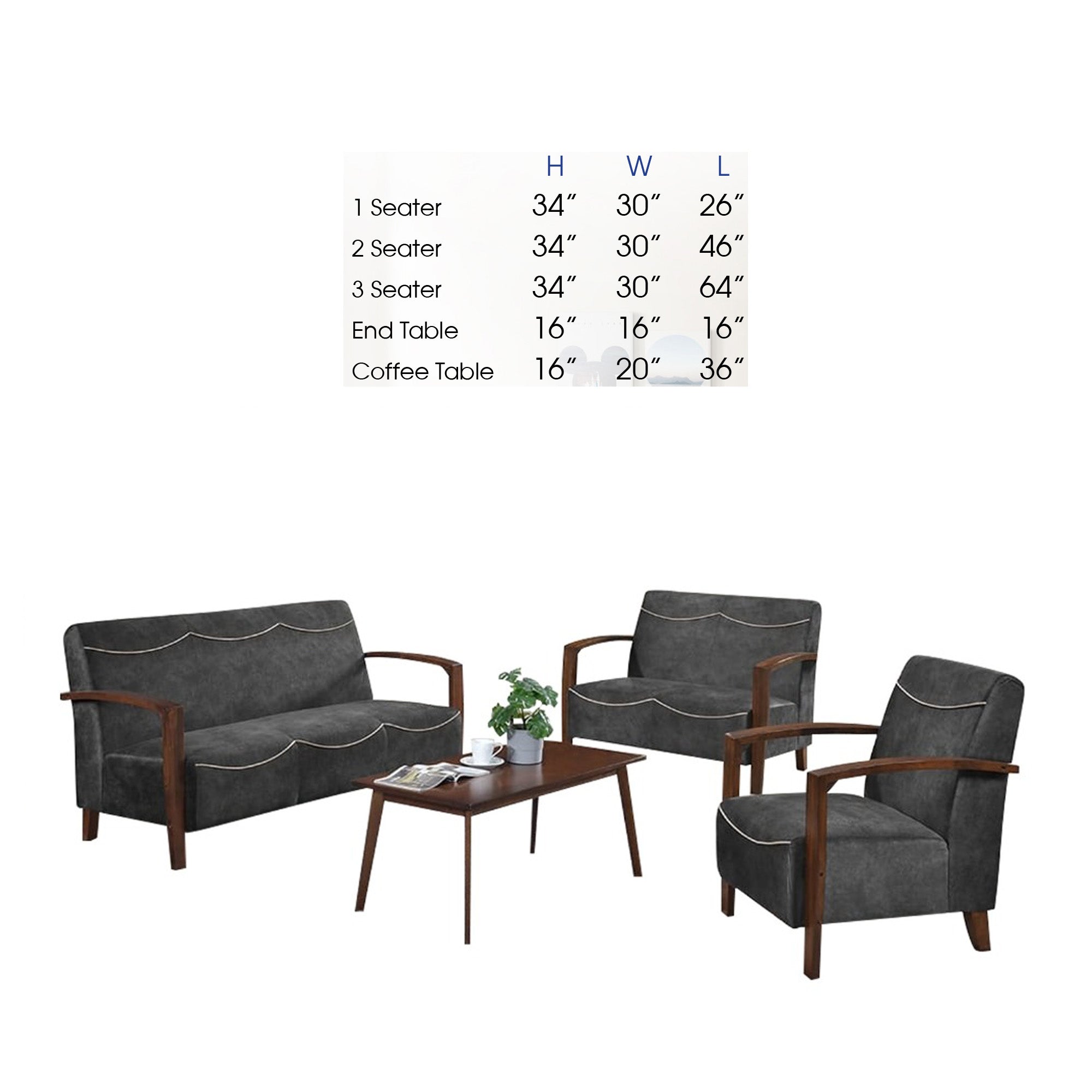 Jawee Living Room Set 7 Wooden Sofa Set Removable Fabric Covers with Coffee Table