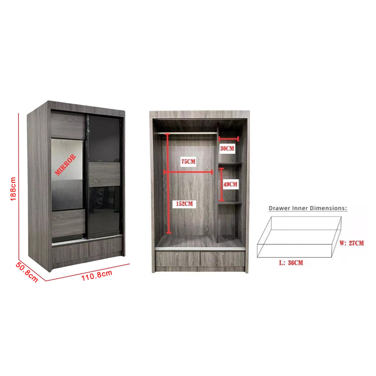 Lindy Series4 4 Feet Solid Sliding Door Wardrobe