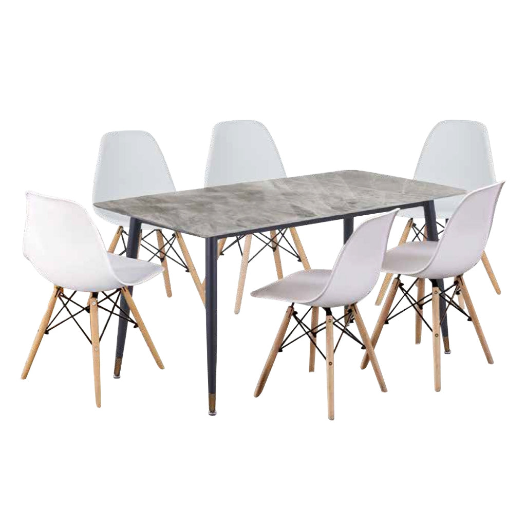 David 1+6 Dining Set with Table and Chair - Heavy-Duty Marble Ceramic Table Top