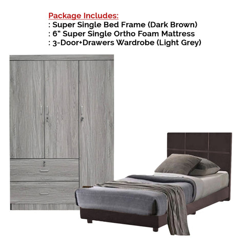 Image of Toluca Bedroom Set Series 2 Includes Wardrobe/Bed Frame/Mattress In Single And Super Single Size.Free Installation