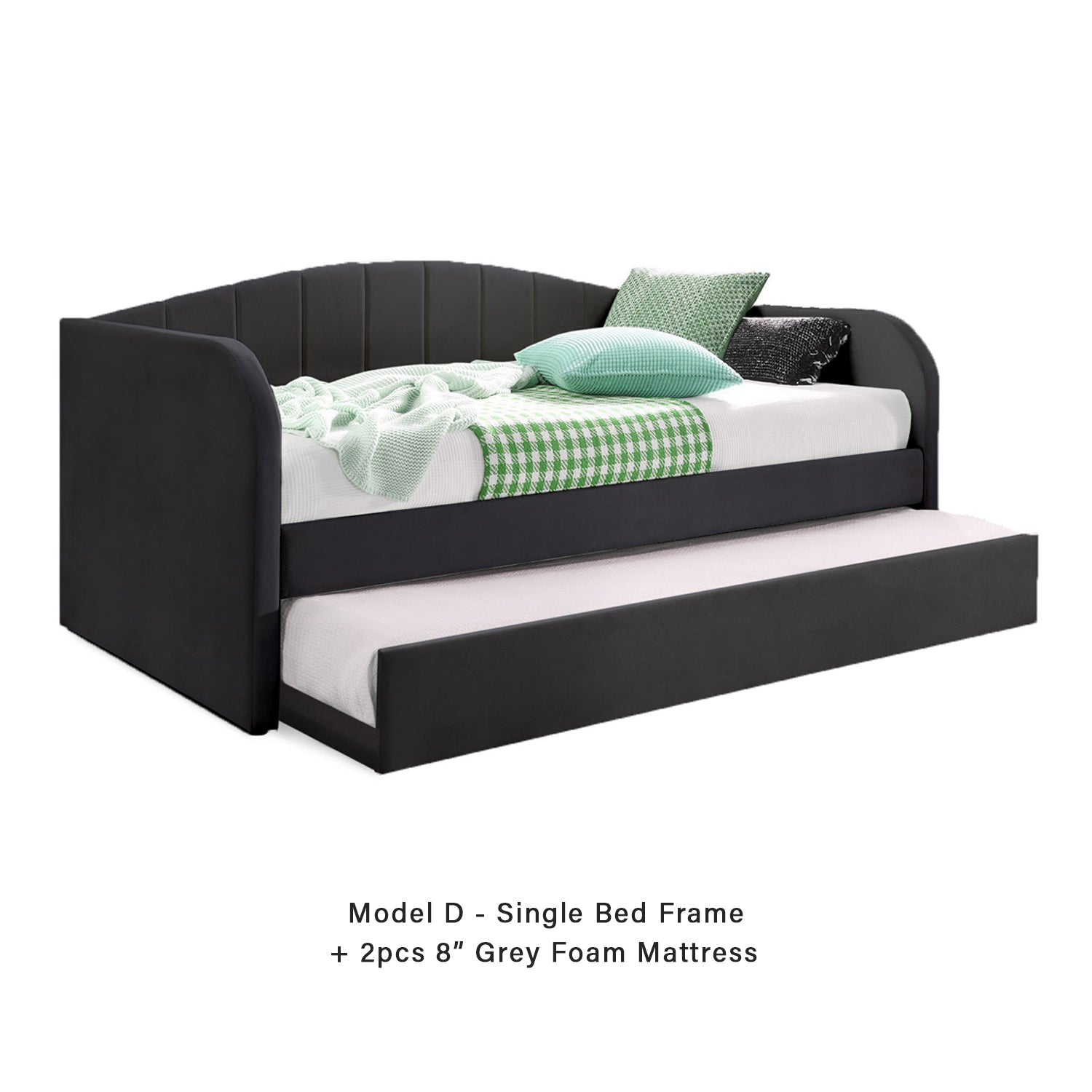 Joash Model D Daybed with Trundle with Mattress - Pet-Friendly Option - 56 Colours