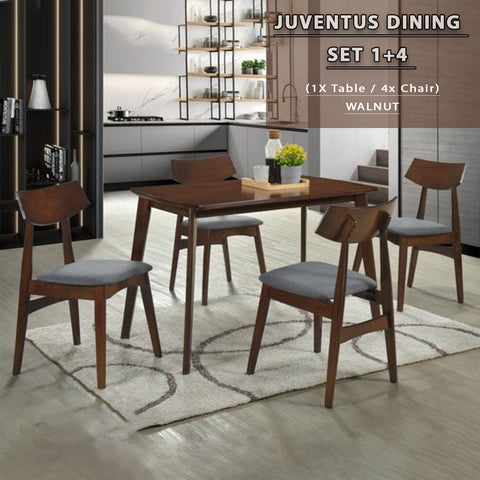 Image of Juventus Dining Set Table with Chair & Bench in Natural Whitewash & Walnut Color