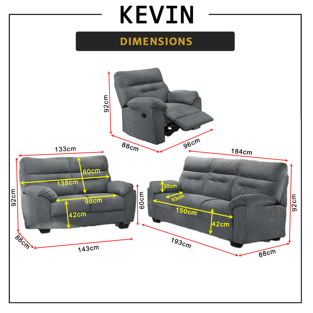 Kevin Recliner Sofa in 34 Colour - w/ PetFriendly Fabric/Leather