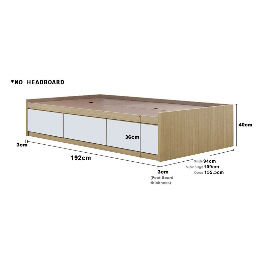 Talin Drawers Storage Bed Frame / Fully Laminated Eco Board without Headboard in 6 Colour Options