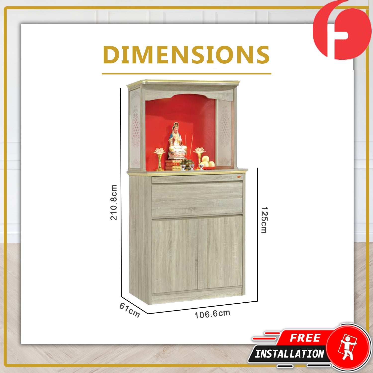 Thea Oriental Altar Table with Top Altar Cabinet Fire Resistant Altar Cabinet