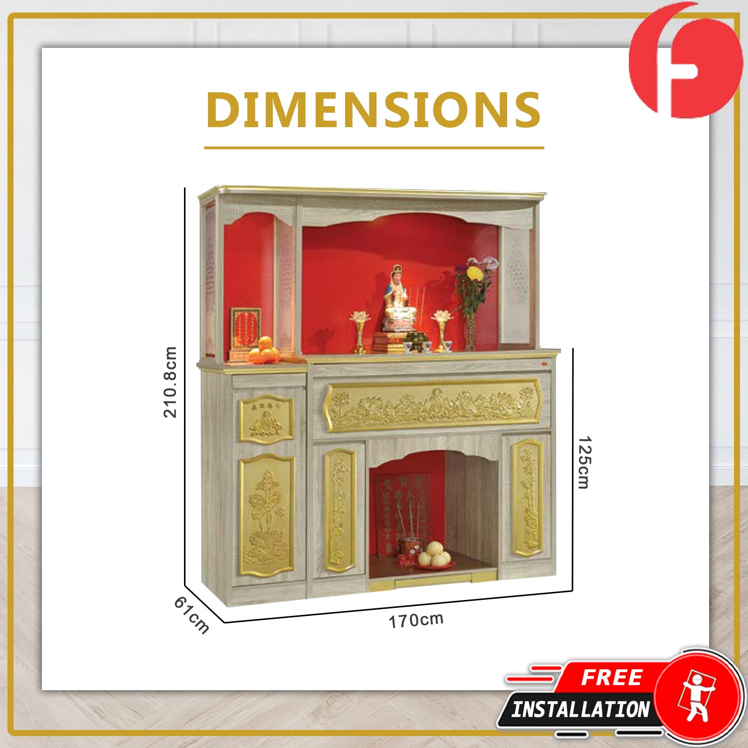 Grant Oriental Altar Table with Top Altar Cabinet Fire Resistant Altar Cabinet