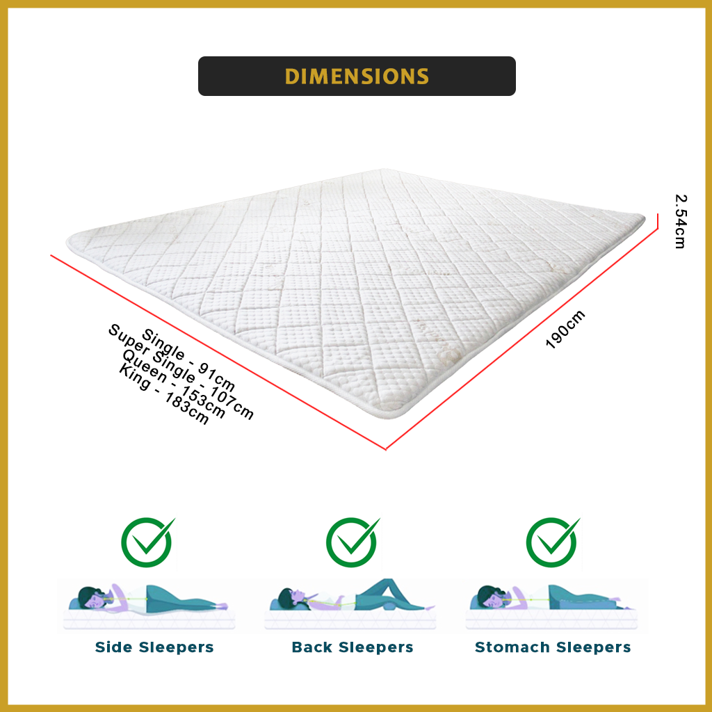 Honey Coconut Fibre Mattress Topper 1" Cooling Silk Fabric - All Sizes Available