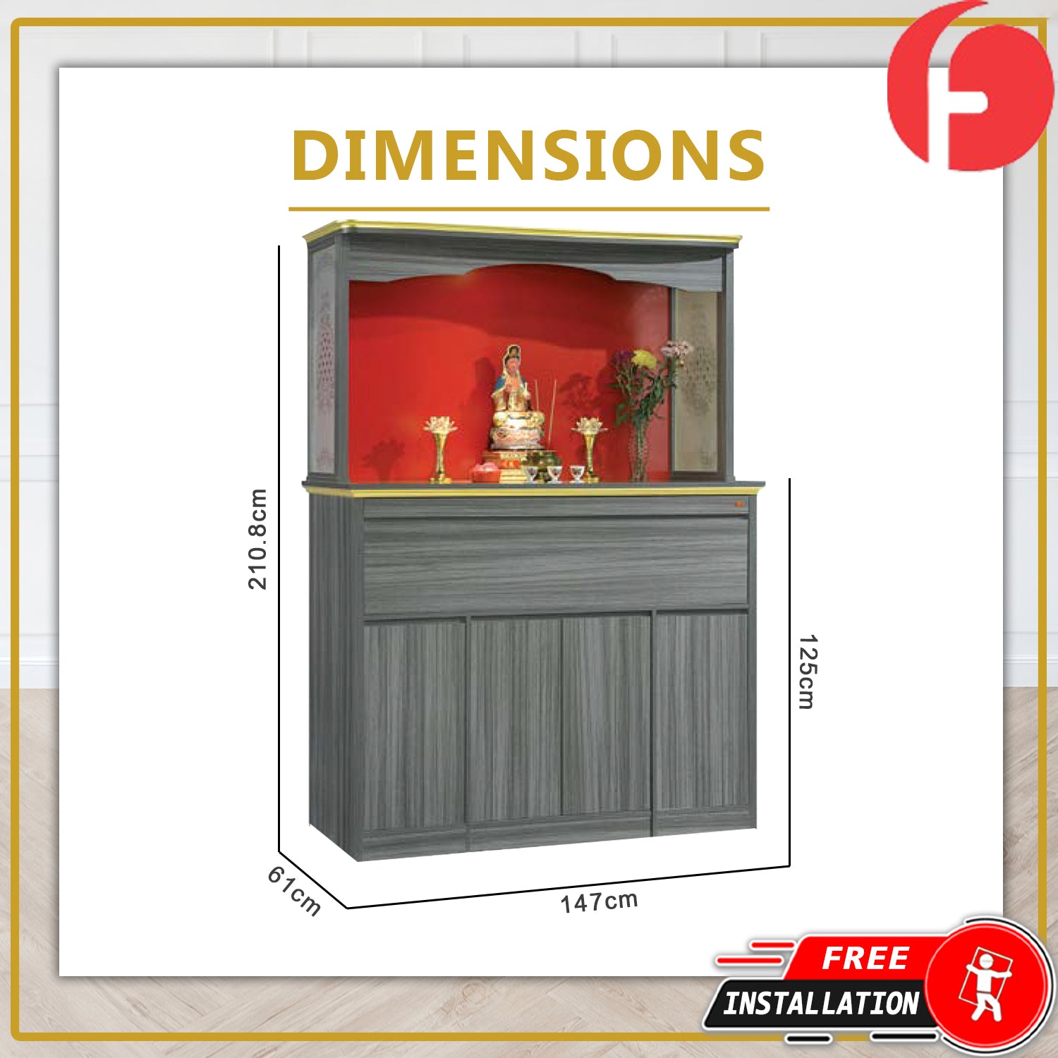 Archer Oriental Altar Table with Top Altar Cabinet Fire Resistant Altar Cabinet