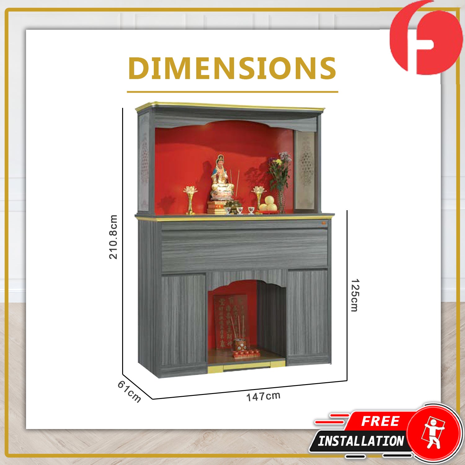 River Oriental Altar Table with Top Altar Cabinet Fire Resistant Altar Cabinet