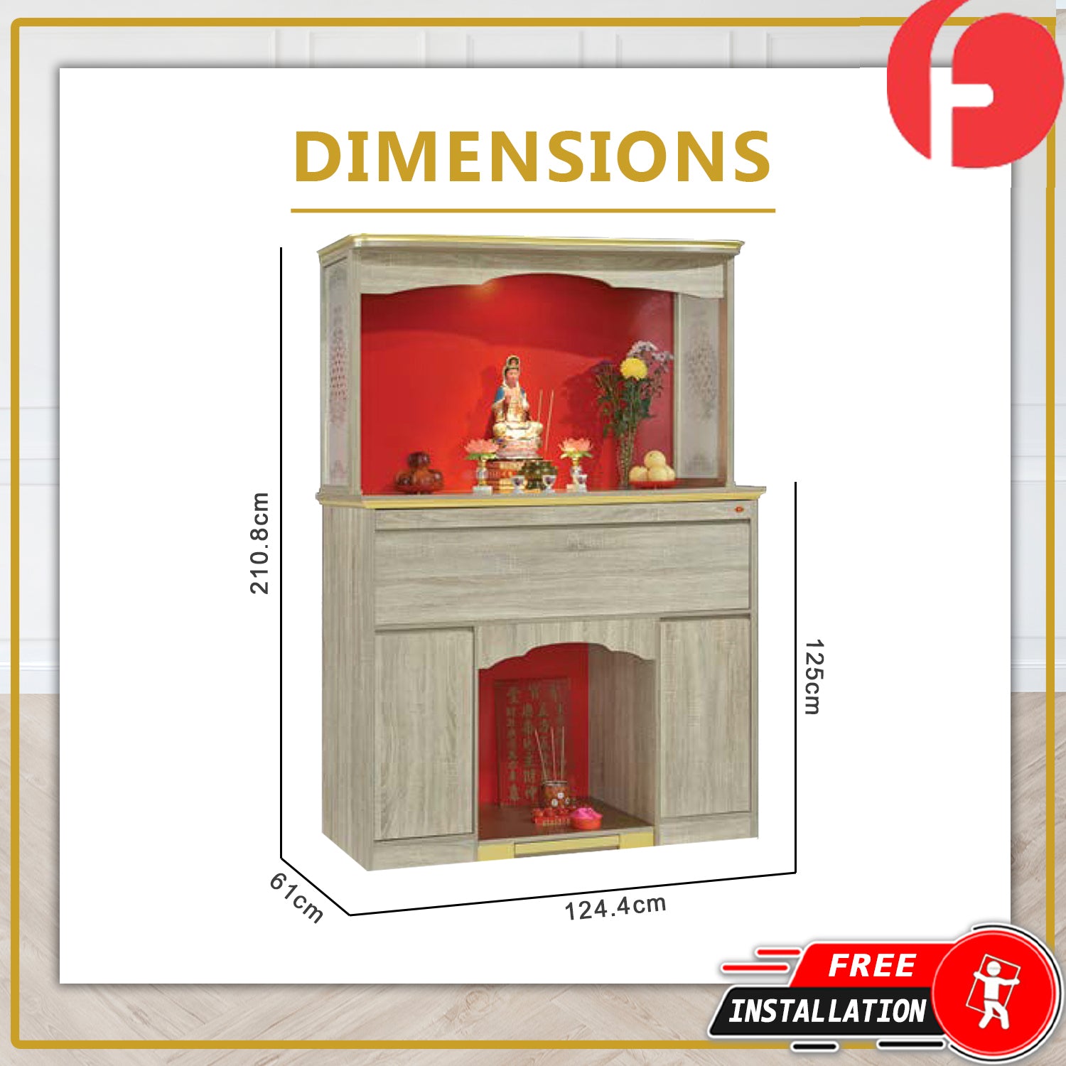 Kieran Oriental Altar Table with Top Altar Cabinet Fire Resistant Altar Cabinet