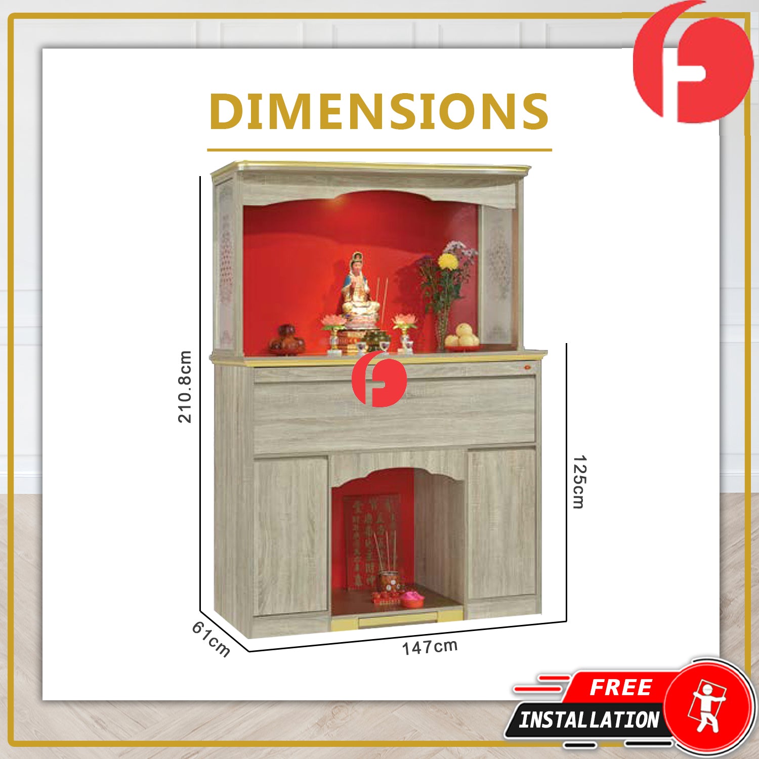 Wyatt Oriental Altar Table with Top Altar Cabinet Fire Resistant Altar Cabinet