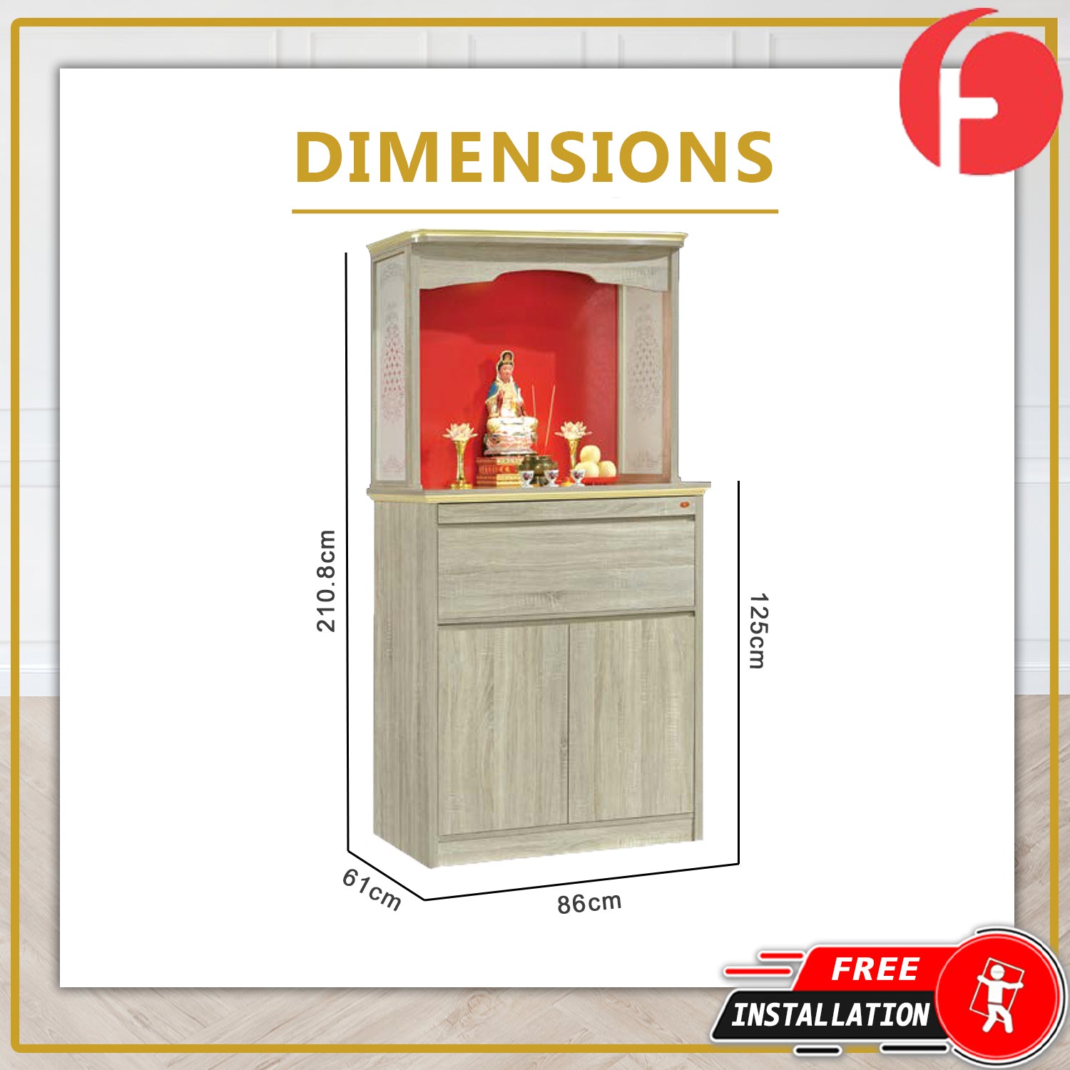 Finley Oriental Altar Table with Top Altar Cabinet Fire Resistant Altar Cabinet