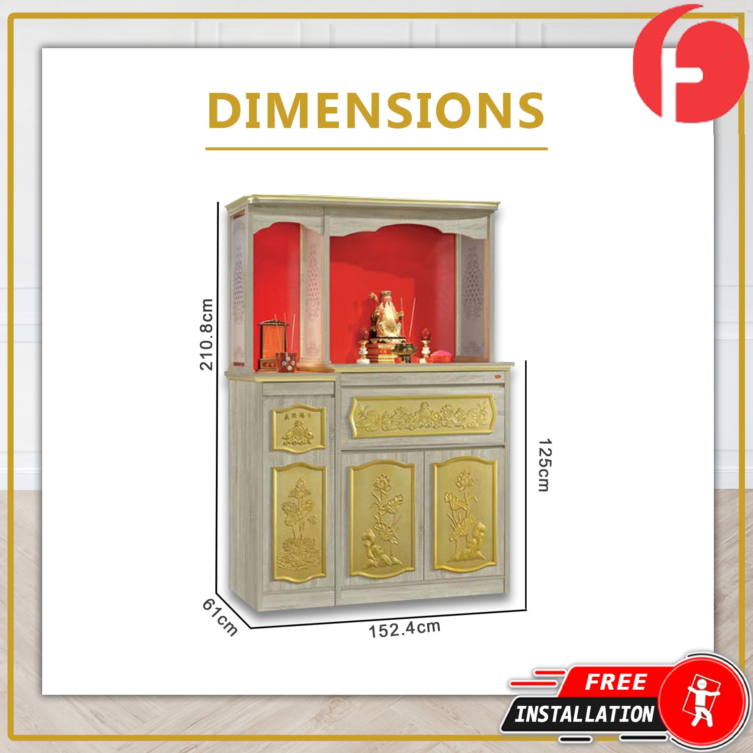 Dorian Oriental Altar Table with Top Altar Cabinet Fire Resistant Altar Cabinet