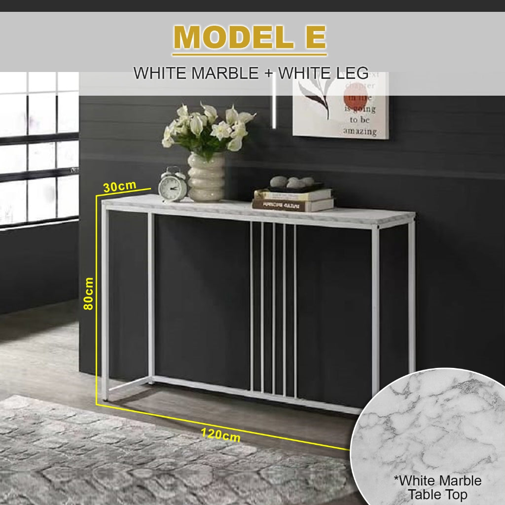KRITY Series E Console White Marble Table Top Side Display Table in White Leg