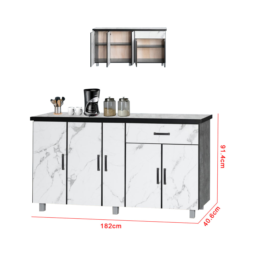 Nara Series Kitchen Cabinet Ceramic Tile Top in Marble White Colour