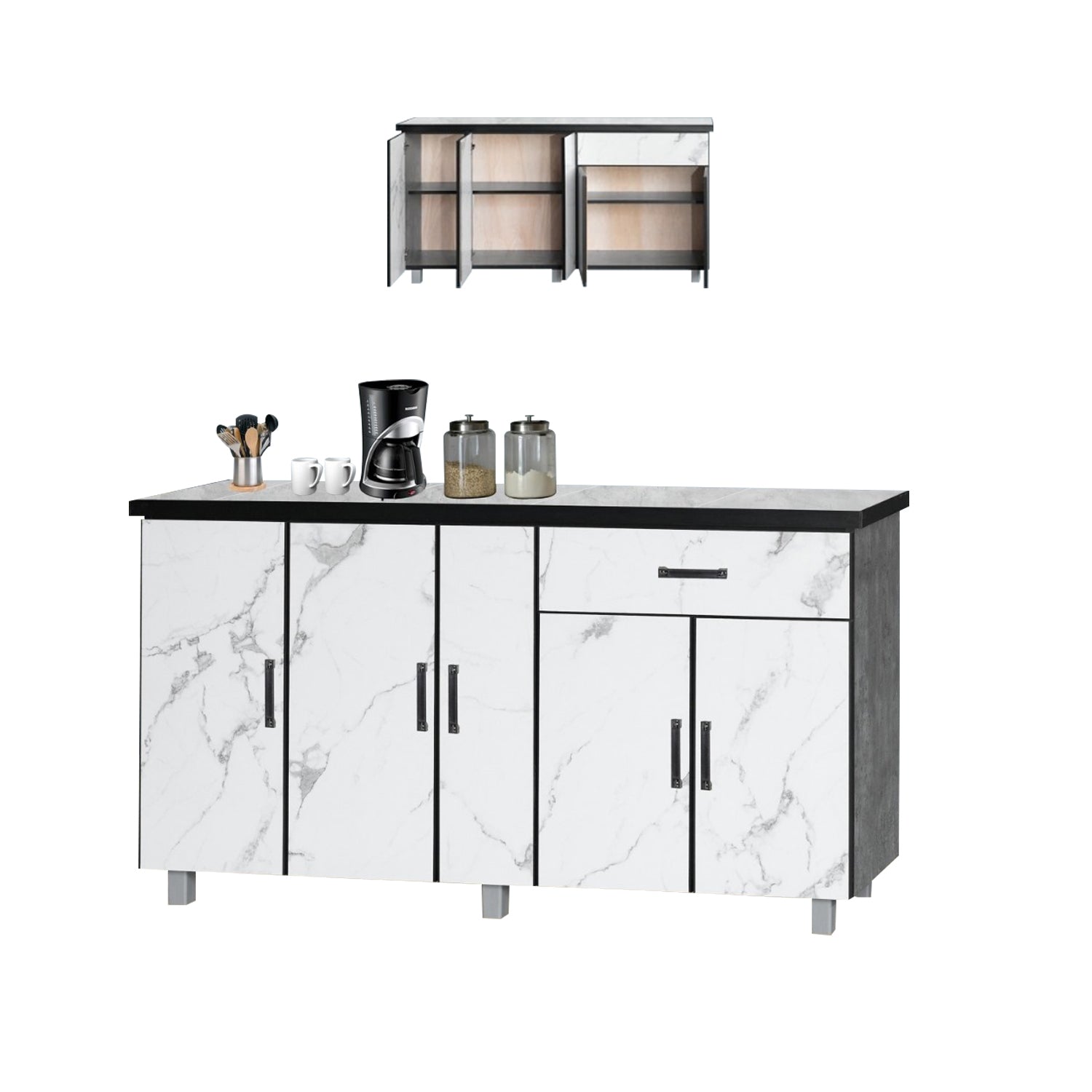 Nara Series Kitchen Cabinet Ceramic Tile Top in Marble White Colour