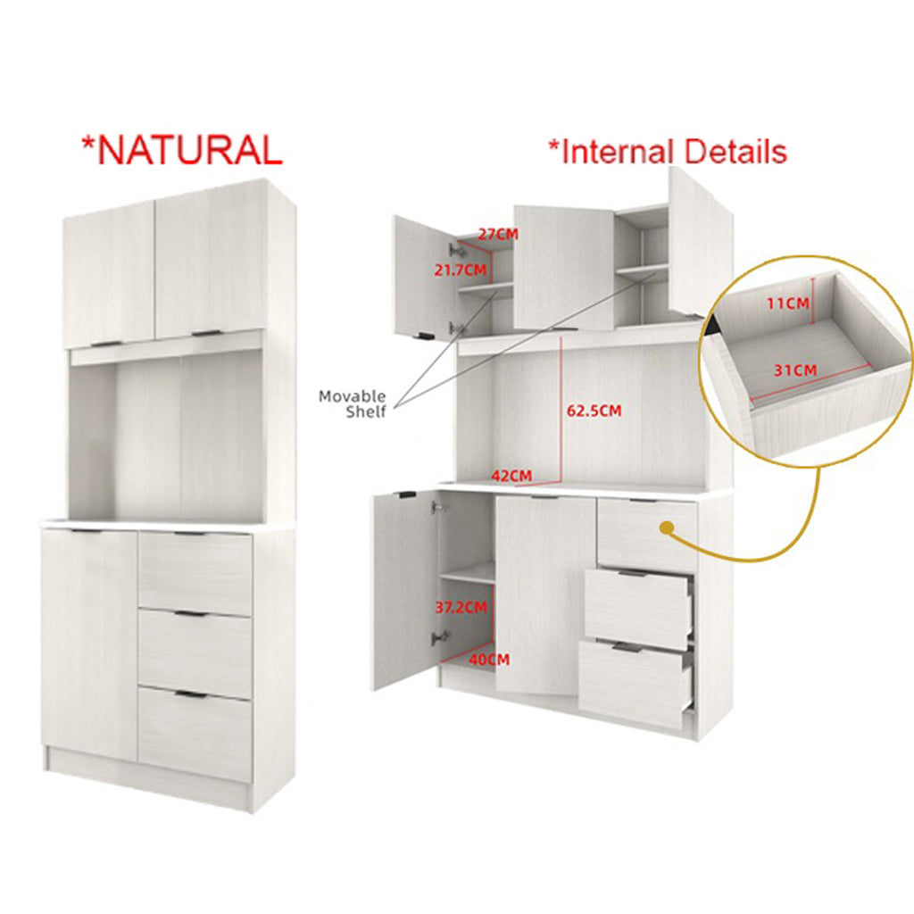 Jessie 6 Series 3/3 Door Kitchen Cabinet Melamine Top Panel in Natural Color