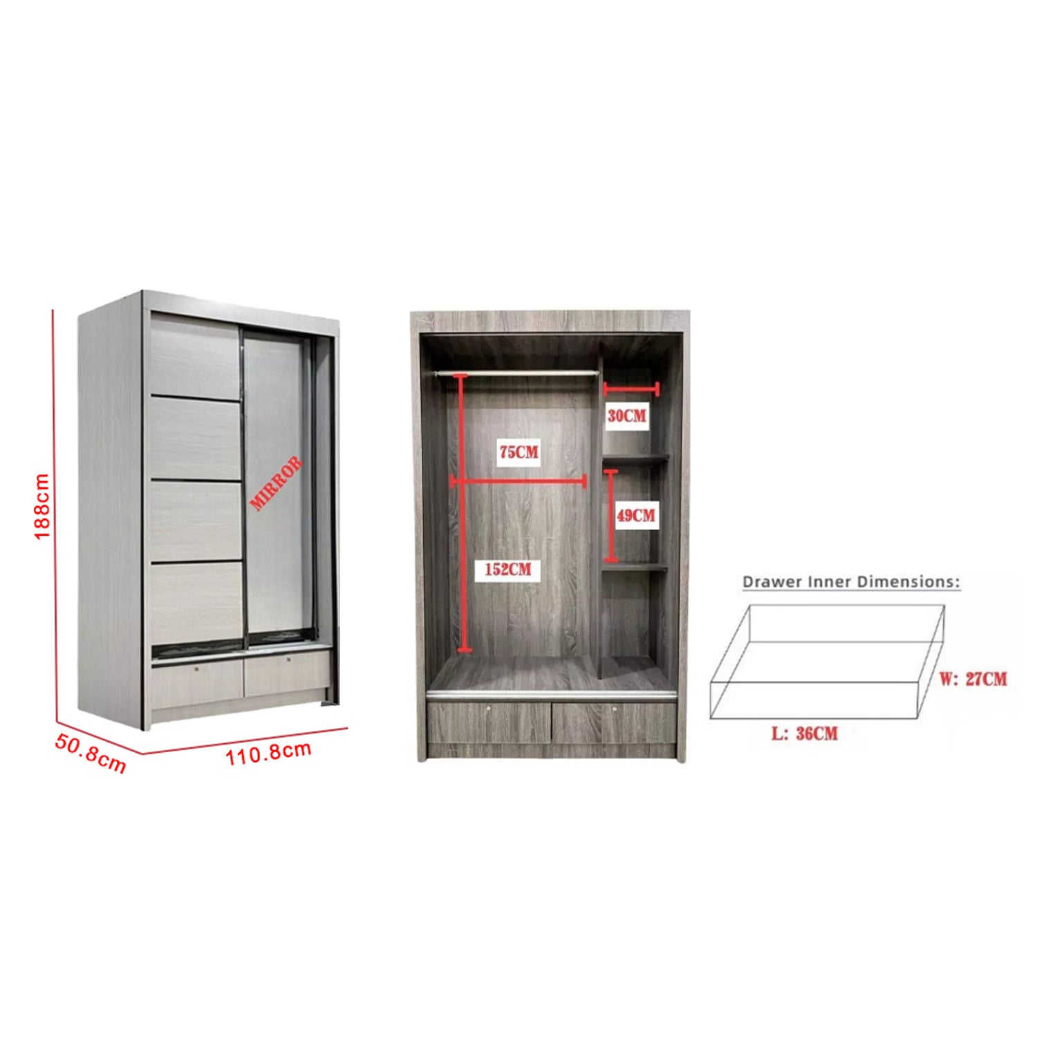 Lindy Series5 4 Feet Solid Sliding Door Wardrobe