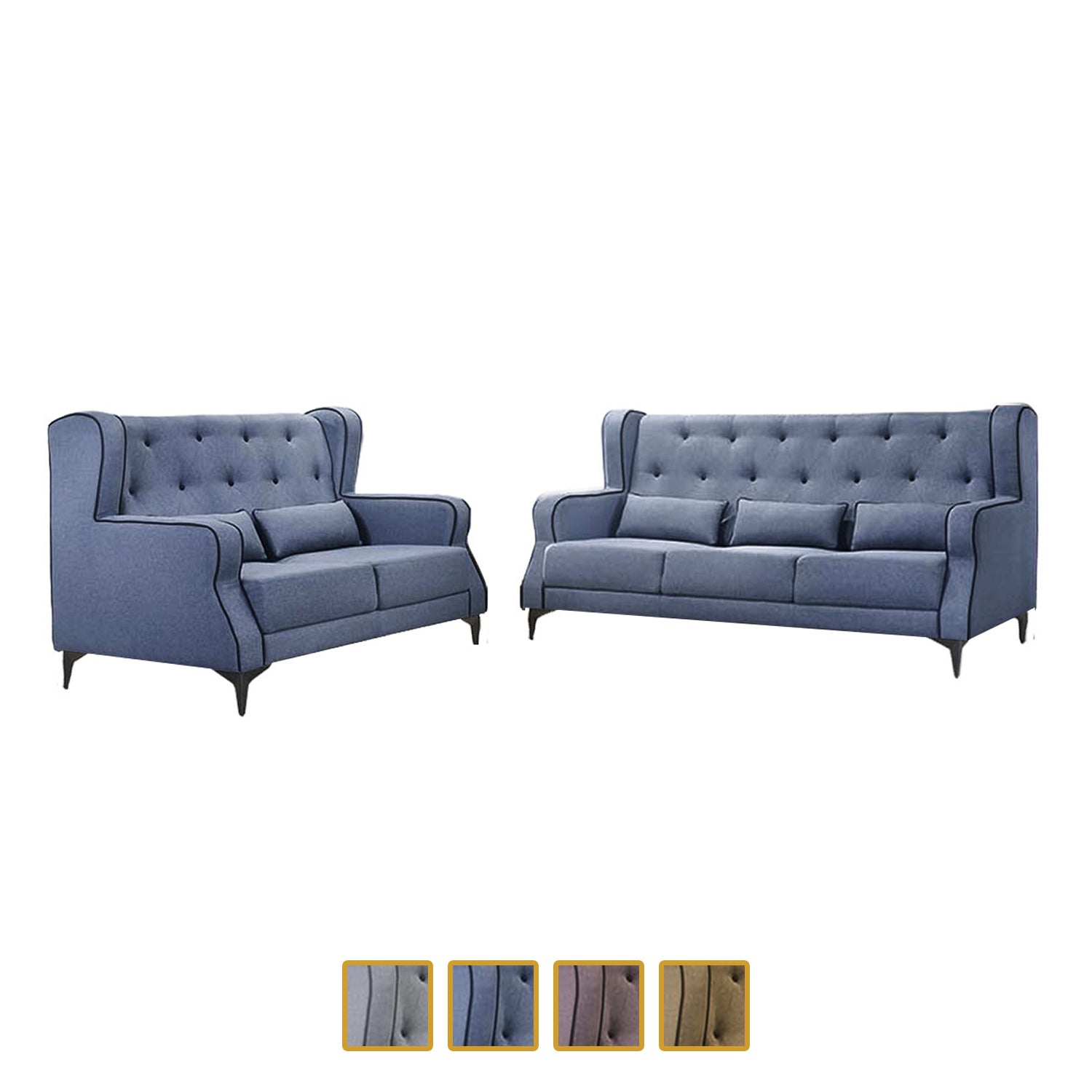 Elizabeth 1/2/3 Seater Mid Century High Back Fabric Sofa Set In 4 Colors