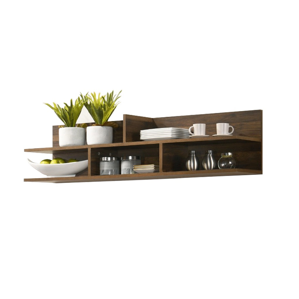 Hallie Series Modular Kitchen Cabinet Melamine Panel Top with Hanging Cabinet in Brown & Natural Color.