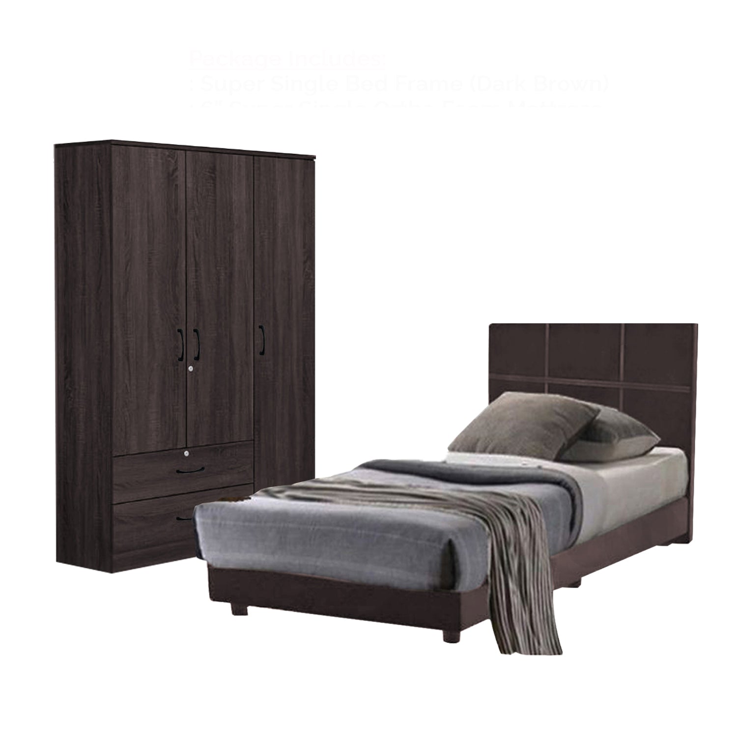 Toluca Bedroom Set Series 3 Includes Wardrobe/Bed Frame/Mattress In Single And Super Single Size.Free Installation