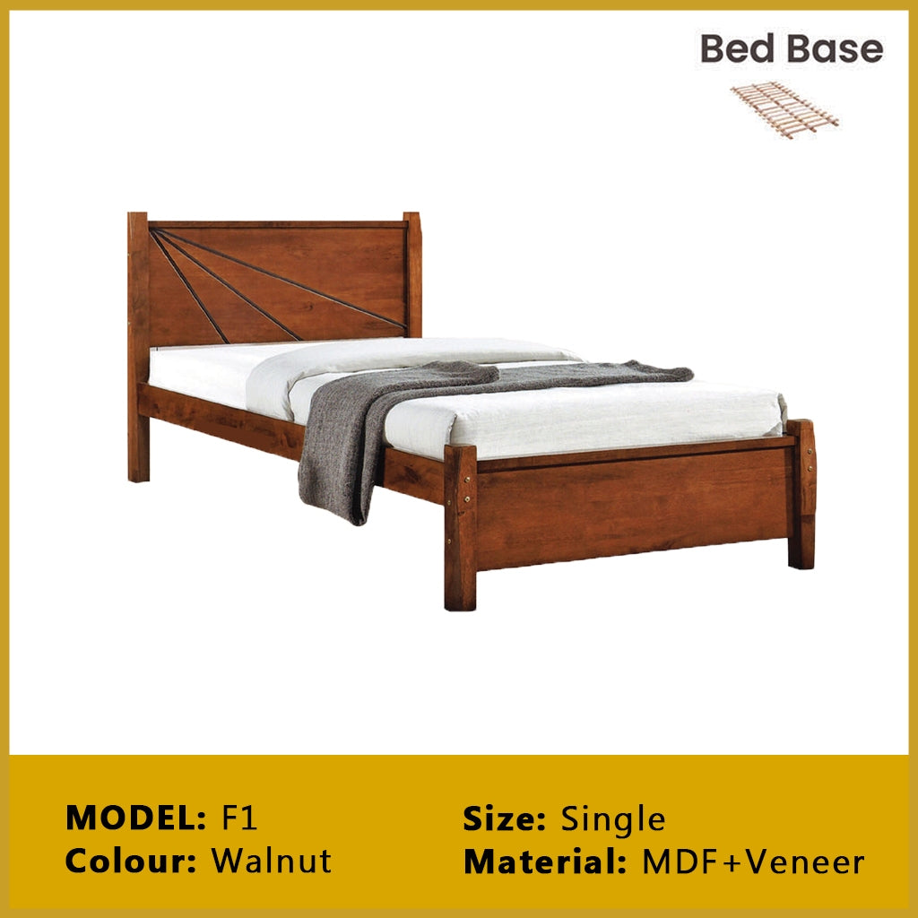 Riese Single Pull-Out Bedframe MDF+Veneer Wood Slatted Base