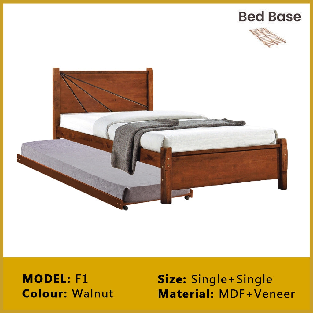 Riese Single Pull-Out Bedframe MDF+Veneer Wood Slatted Base