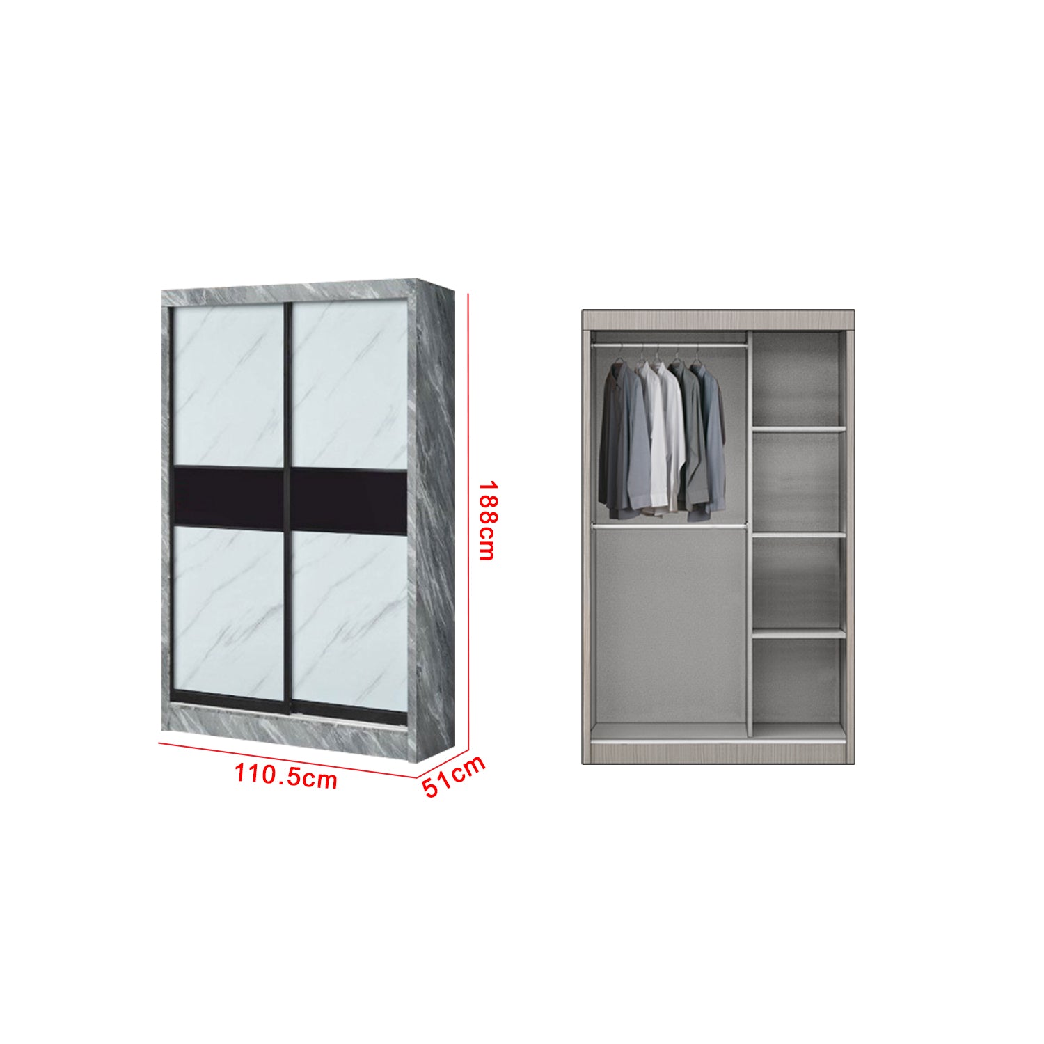 Vitta Series 6 4 Ft. Sliding 2 Door Wardrobe - Model F