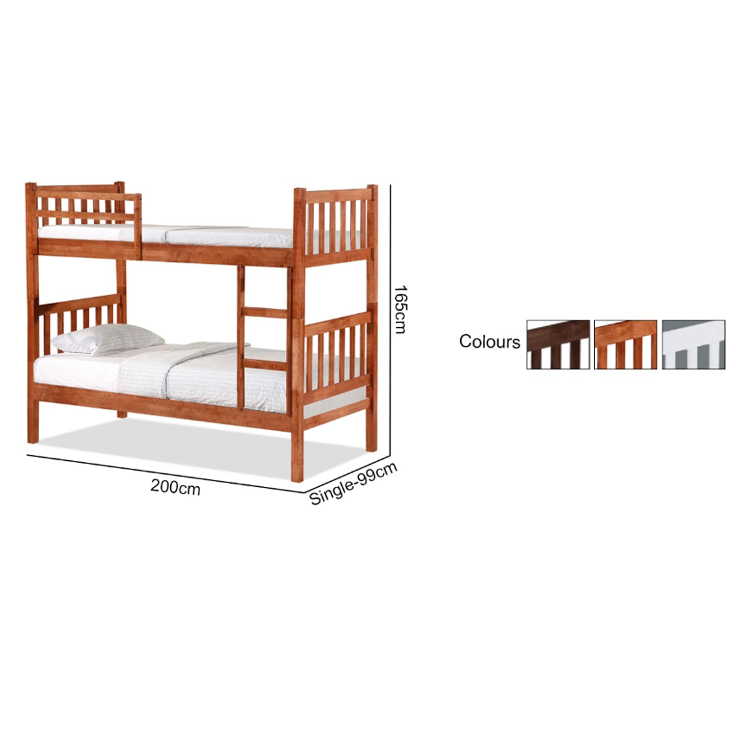 Stella Series4 Solid Rubber Wood Bunk Bed with Pull-Out Add On Option Single Size