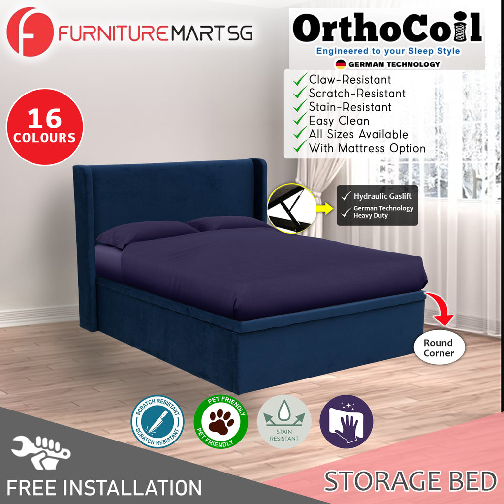OrthoCoil Rozzy 14" SBD Storage Bed Pet Friendly Scratch-Resistant Fabric - With Mattress Add-On