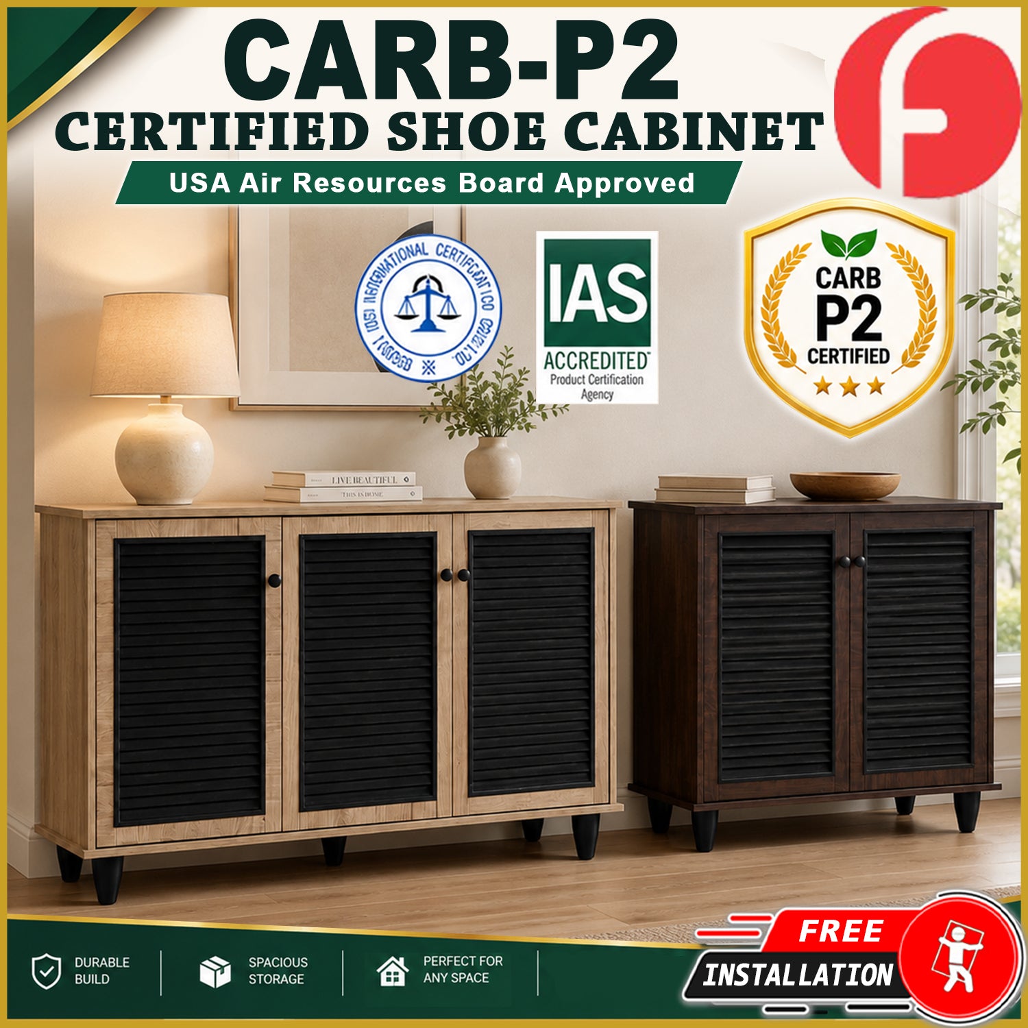 JULIA CARB-P2 Certified 2 Doors 3 Doors Shoe Rack / Shoe Cabinet With Free Installation