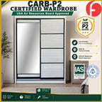 Hans 4FT/5FT/6FT 2-Door Sliding Door Wardrobe CARB-P2 Certified in White Wash or Black