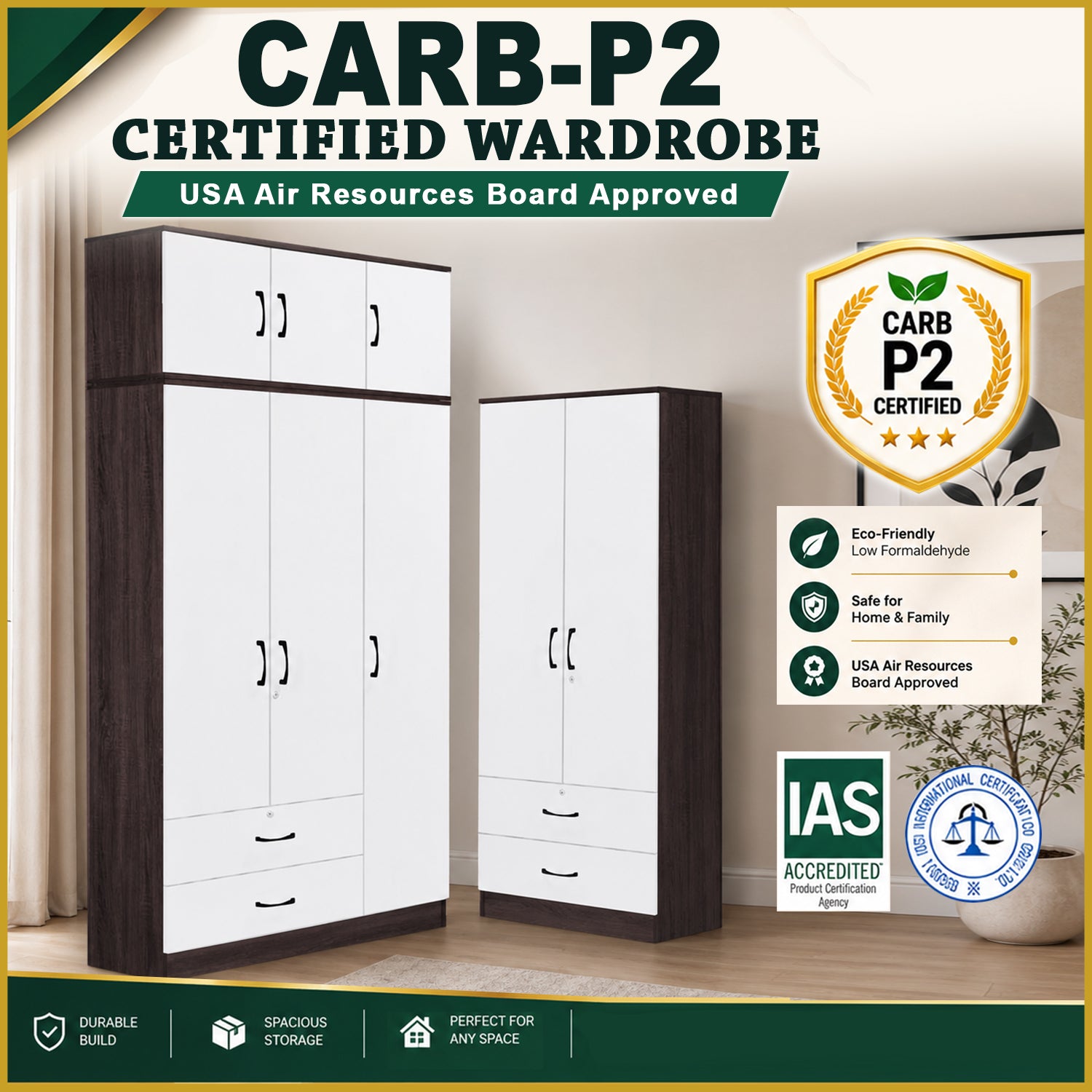 Rome CARB-P2 Certified Board 1-5 Doors Tall Wardrobe with Drawers and Top Cabinet