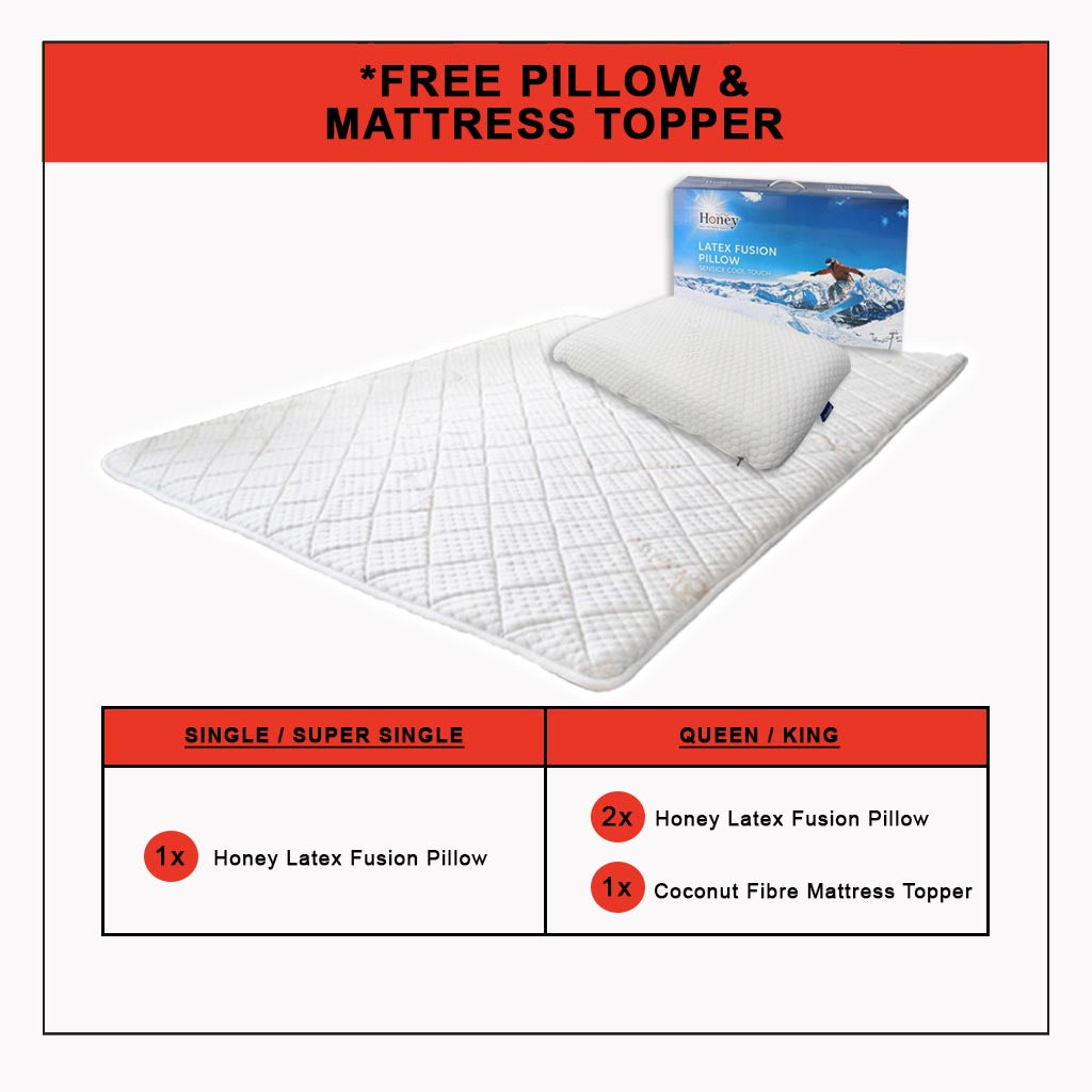 Honey Golden Silk 12" 7-Zone Pocket Spring Mattress FREE TOPPER & PILLOW  -All Sizes