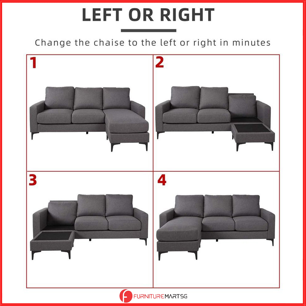 Dixie Series Fabric 1/2/3-Seater L-Shaped Sofa Set with Chaise in 5 Colours