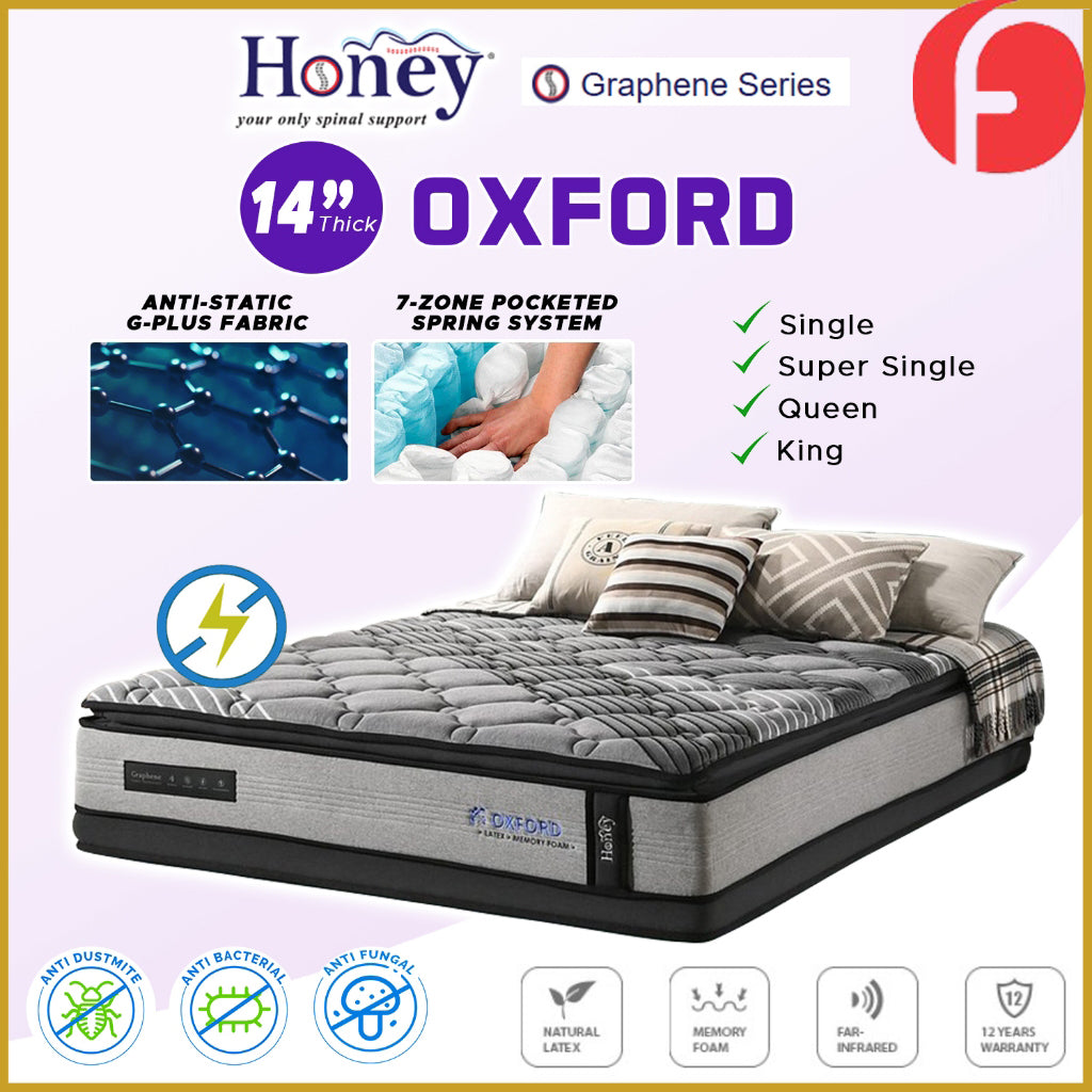 Honey Oxford 14" Graphene Series 7-Zone Pocket Spring Anti-Static Mattress - All Sizes